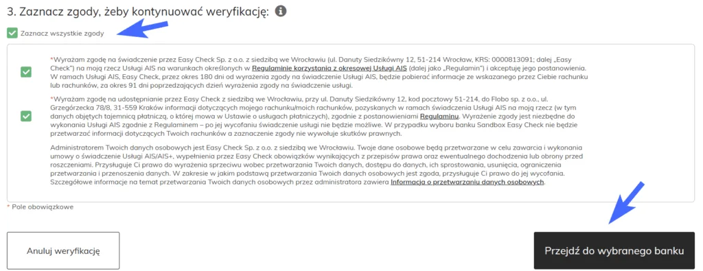 Integracja z rachunkiem bankowym - wymagane zgody