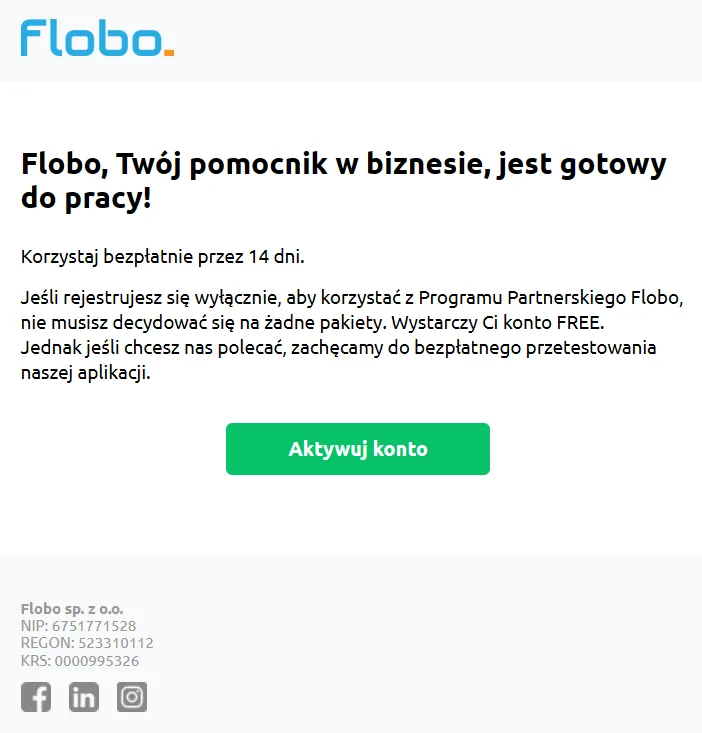 Wiadomość z linkiem aktywacyjnym