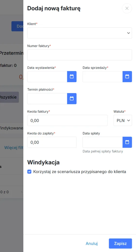 Panel Flobo - formularz dodawania nowej faktury