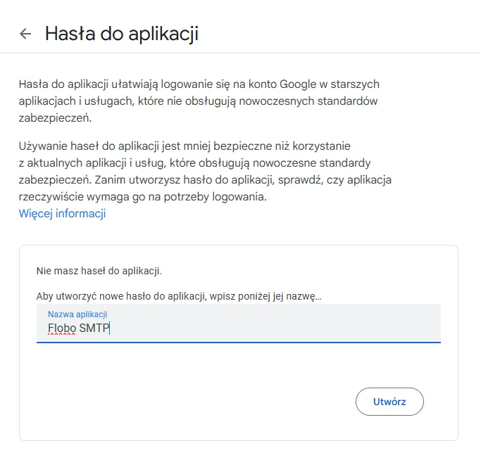 Generowanie hasła do aplikacji w Google