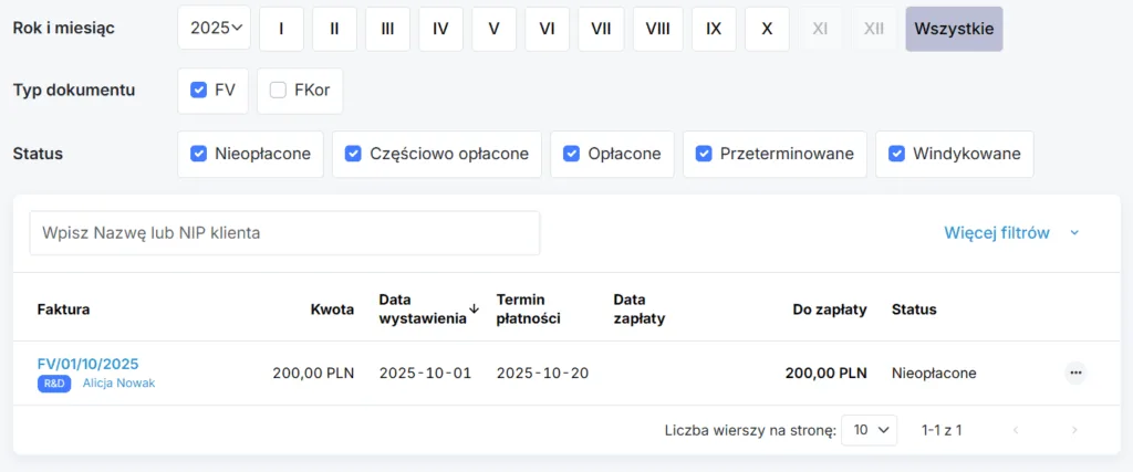Panel Flobo - lista faktur