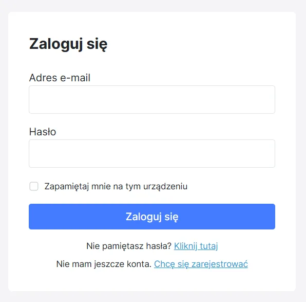 Formularz logowania do aplikacji Wyciągi Flobo