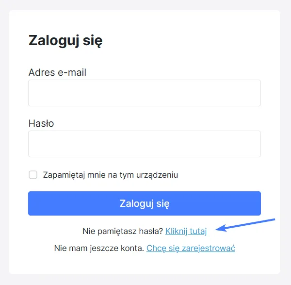 Link do odzyskiwania hasła na stronie logowania