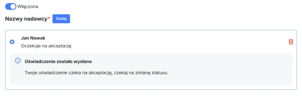 Informacja o oczekiwaniu na akceptację