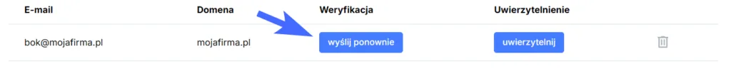 Możliwość ponownej wysyłki linku weryfikacyjnego