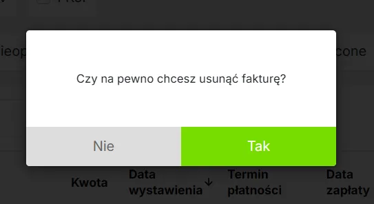 Potwierdzenie usunięcia faktury