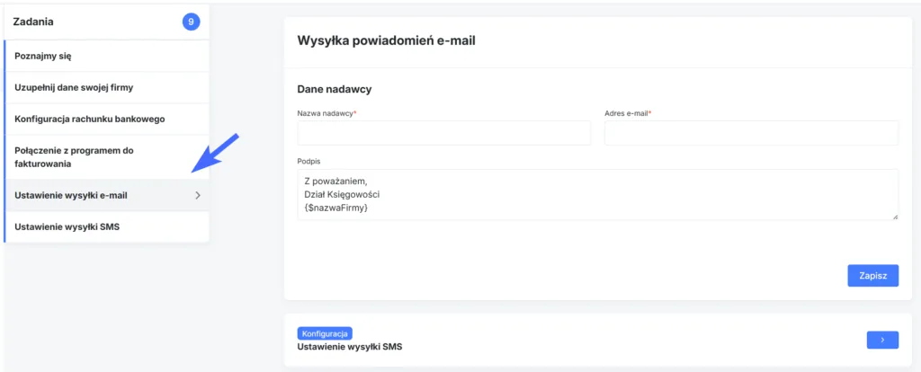 Zadanie Ustawienie wysyłki e-mail
