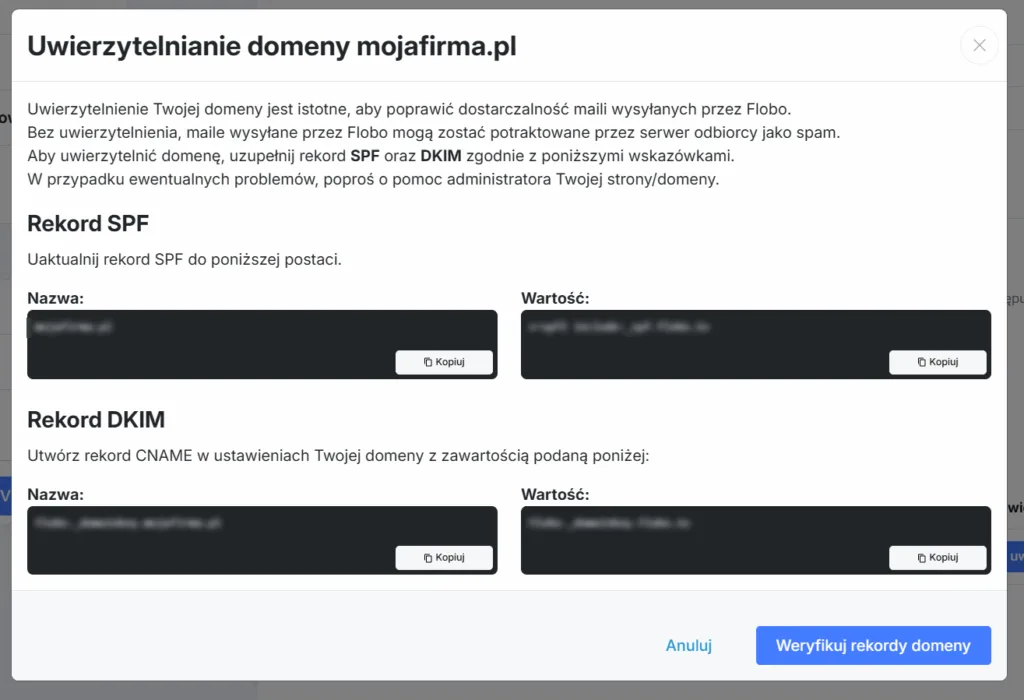 Informacja o sposobie edycji rekordów domeny