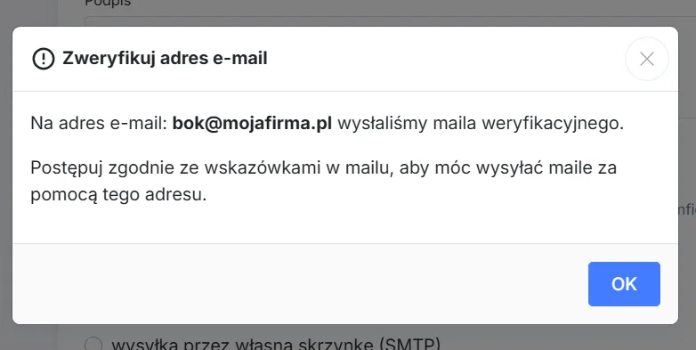 Powiadomienie o konieczności weryfikacji adresu e-mail