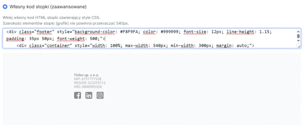 Własna stopka powiadomień e-mail