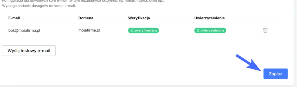 Kończenie konfiguracji wysyłki e-mail
