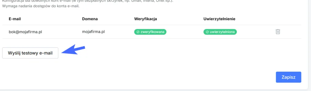 Testowanie wysyłki powiadomień e-mail